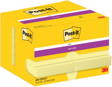 Memoblok Post-it 656 Super Sticky 51x76mm geel 12 stuks-1