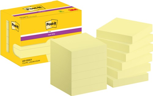 Memoblok Post-it 622 Super Sticky 47,6x47,6mm geel 12 stuks