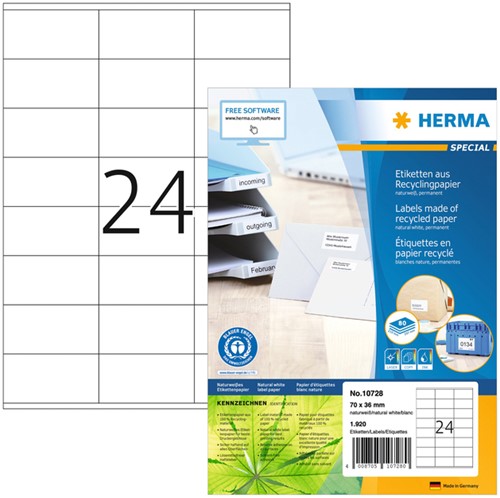 Etiket HERMA recycling 10728 70x36mm wit 1920 stuks