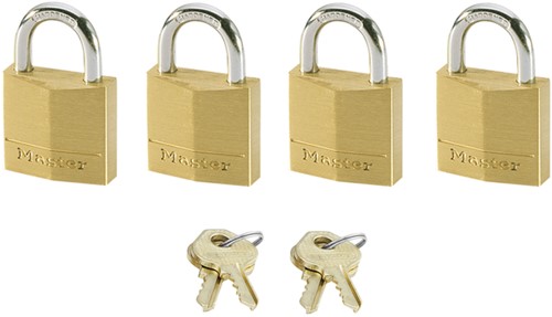 Hangslot MasterLock 4 gelijksluitend messing 20mm 4 stuks