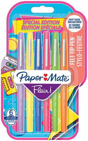 Fineliner Paper Mate Flair retro medium assorti blister à 6 stuks