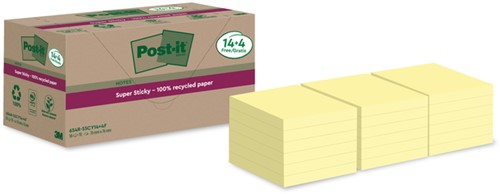 Memoblok Post-it 654 RSS12CY 76x76mm geel 14+4 gratis