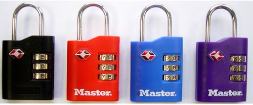 Hangslot Masterlock 3-cijfer combi TSA set van 2 sloten assorti in willekeurige kleur 30mm 2 stuks-3