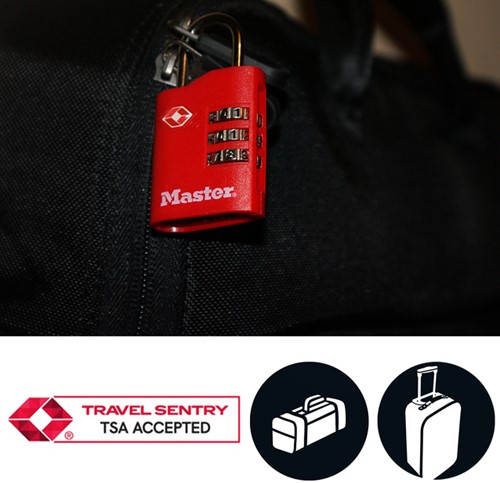 Hangslot Masterlock 3-cijfer combi TSA set van 2 sloten assorti in willekeurige kleur 30mm 2 stuks-2