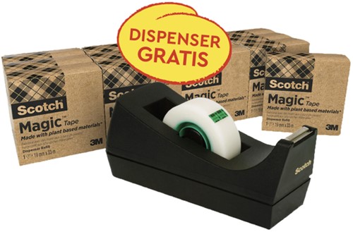 Plakband Scotch Magic 810 19mmx33m transparant 14 rollen + plakbandhouder zwart