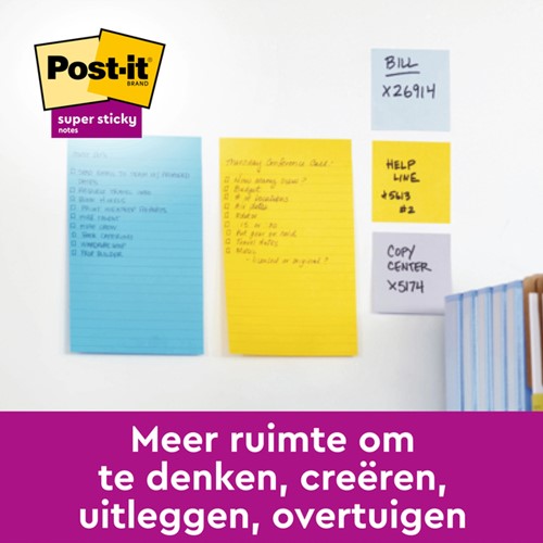 Memoblok 3M Post-it 584 127x203mm Super Sticky lijn assorti kleur 4 stuks-3
