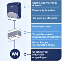 Reinigingsdoekdispenser Tork W4 Performance gevouwen turquoise 654000-2