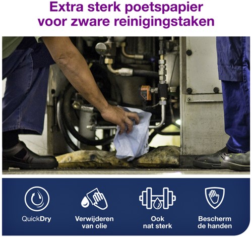 Reinigingsdoek Tork W4 Premium Industrial Heavy-Duty gevouwen 3-laags 5x100 vel blauw 130082-3