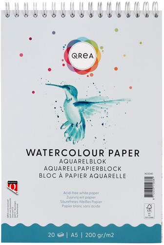 Aquarelblok Qrea A5 20 vel 200gr spiraal
