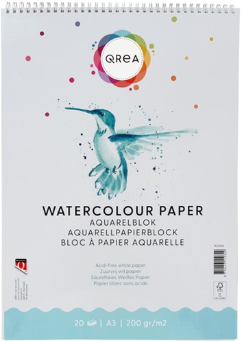 Aquarelblok Qrea A3 20 vel 200gr spiraal