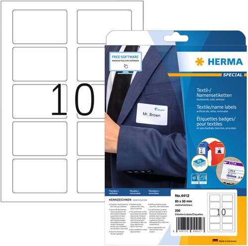 Naambadge etiket HERMA 4412 80x50mm verwijderbaar wit 250 stuks