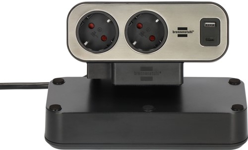 Stekkerdoos Brennenstuhl bureau Estilo 10vdig incl 1 USB C, 1 USB A, 2m zi/zw