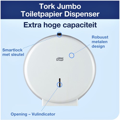 Toiletpapierdispenser Tork T1 jumbo wit 246040-2