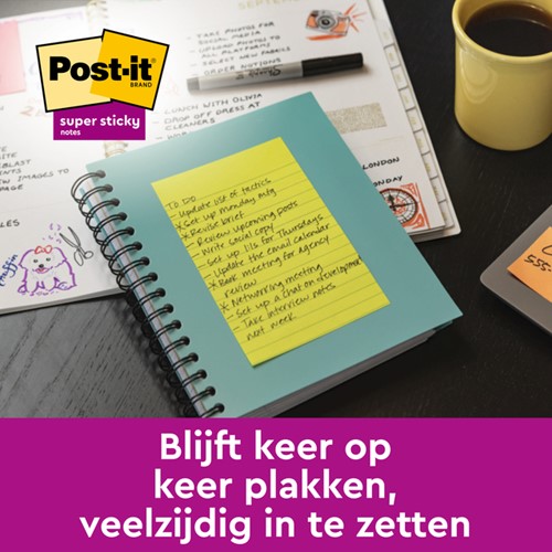Memoblok 3M Post-it 5845 Super Sticky 127x203mm lijn assorti kleur 90 vel-3