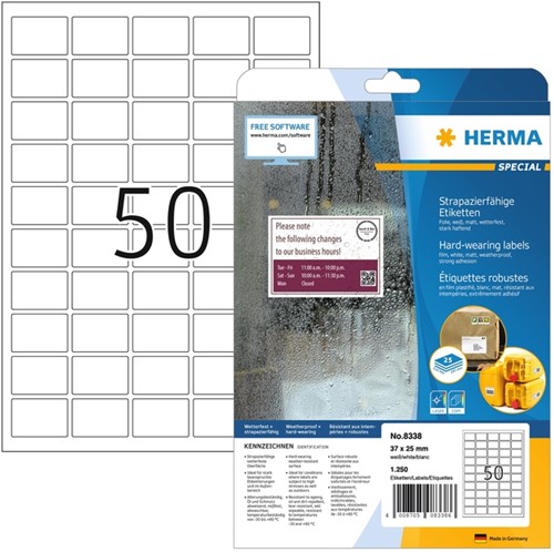 Etiket HERMA 8338 37x25mm weerbestendig wit 1250 stuks