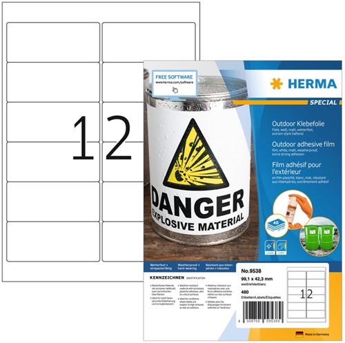 Etiket HERMA 9538 99.1x42.3mm weerbestendig wit 480 stuks
