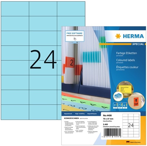 Etiket HERMA 4408 70x37mm blauw 2400 stuks