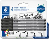 Brushpen Staedtler PigmentArts Intens zwart set à 4 schrijfbreedtes