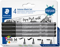 Brushpen Staedtler PigmentArts Intens zwart set à 4 schrijfbreedtes