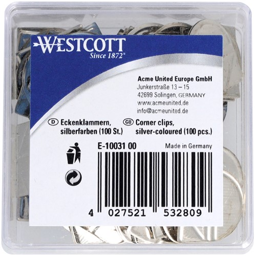 Hoekclips Westcott aluminium zilverkleurig doos à 100 stuks