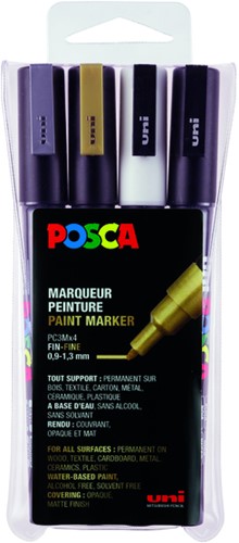 Paintmarker Uni POSCA PC3M fijn assorti set à 4 stuks