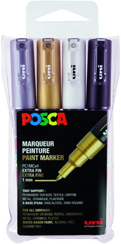 Paintmarker Uni POSCA PC1MC extra fijn assorti set à 4 stuks