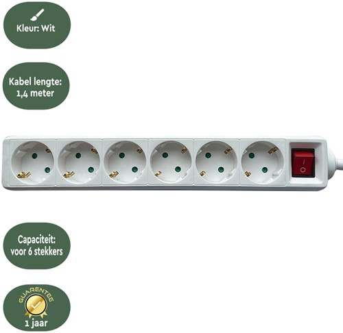 Stekkerdoos BRASQ  6 voudig 1.4 meter wit-3