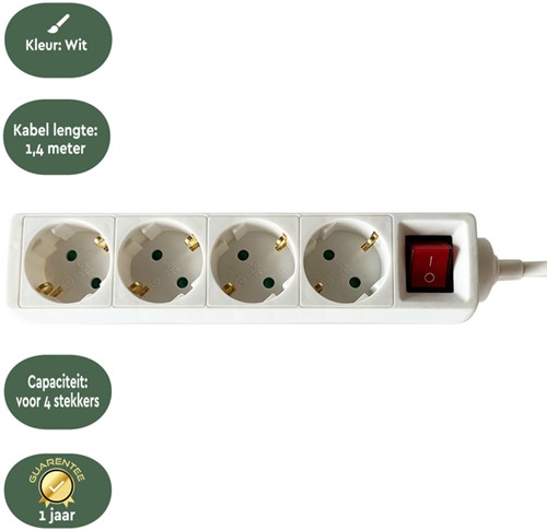 Stekkerdoos BRASQ  4 voudig 1.4 meter wit-3