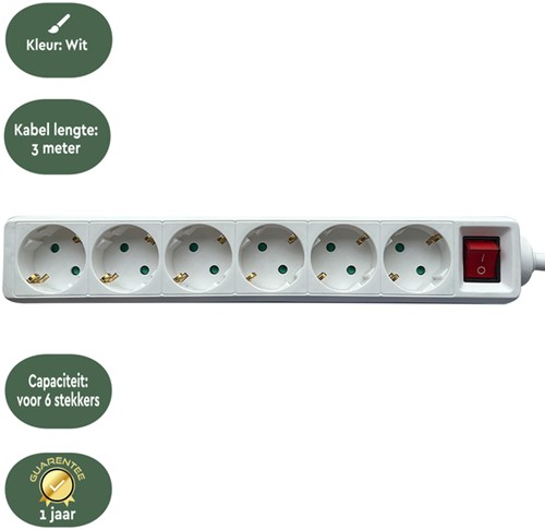 Stekkerdoos BRASQ  6 voudig 3 meter wit-3