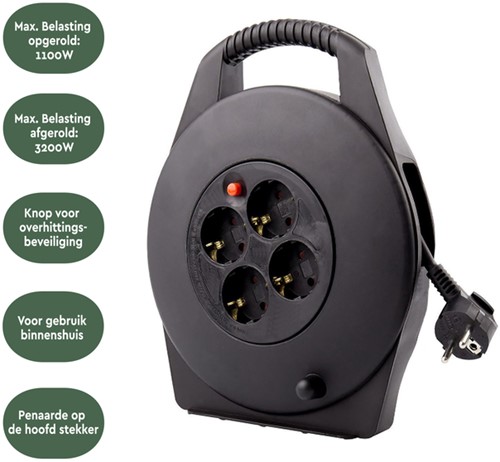 Kabelhaspel BRASQ  4 voudig 10 meter zwart-1