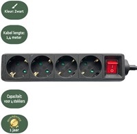 Stekkerdoos BRASQ  4 voudig 1.4 meter zwart-3