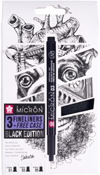 Fineliner Sakura Pigma Micron Black Edition set à 3 breedtes + gratis etui