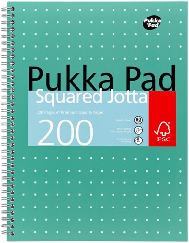 Collegeblok Pukka Pad Jotta A4 ruit 5x5mm 4-gaats 200 pagina's 80gr groen