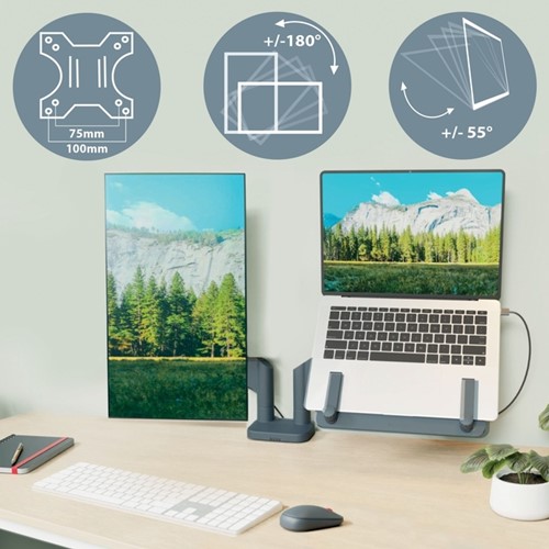 Monitor- en laptoparm Leitz Ergo ruimtebesparend dubbel donkergrijs-3