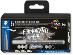 Brushpen Staedtler pigment pen etui à 6 grijze kleuren