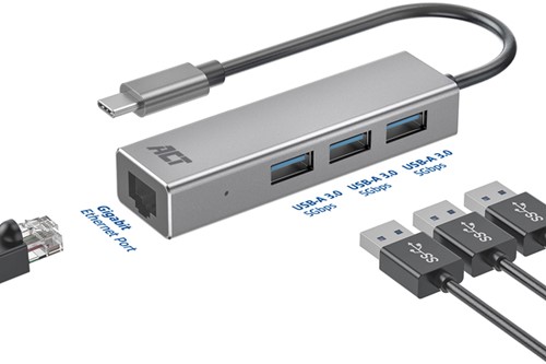 Hub ACT USB-C 3.0 3x USB-A Gigabit ethernet-1