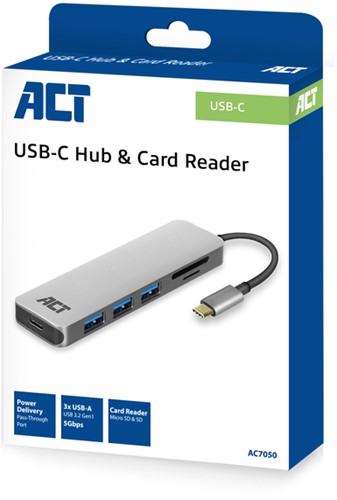 Hub ACT USB-C 3.0, 3x USB-A cardreader PD p-through-4