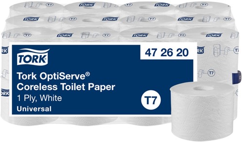 Toiletpapier Tork T7 Universal OptiServe Coreless 1-laags 144m wit 472620