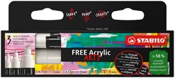 Acrylmarker STABILO  Free Acrylic Mixed Tip set à 3 breedtes wit