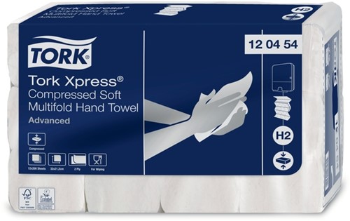 Handdoek Tork H2 Xpress compressed Advanced multifold 2-laags 212x320mm 12x200 vel wit 120454
