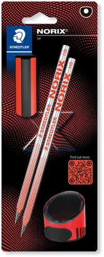 Potlood Staedtler Norix HB zwart-koraal blister à 2 stuks