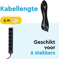 Stekkerdoos BRASQ 6 voudig 5 meter zwart-3