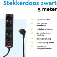 Stekkerdoos BRASQ 4 voudig 5 meter zwart-2
