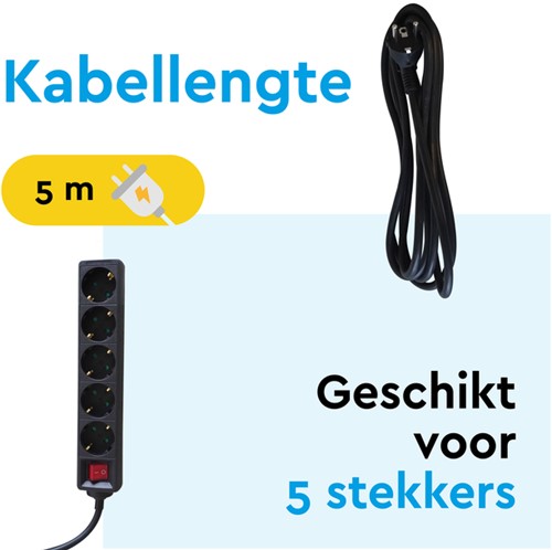 Stekkerdoos BRASQ 5 voudig 5 meter zwart-3