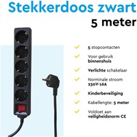 Stekkerdoos BRASQ 5 voudig 5 meter zwart-3
