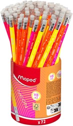Grafietpotlood Maped Neon met gum pot à 72 stuks assorti