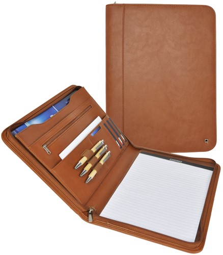 Schrijfmap DESQ A4 kunstleder met rits bruin