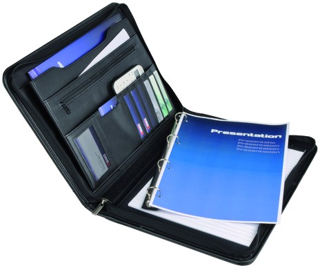 Schrijfmap DESQ A4 met rits kunstleder ringmechaniek zwart-2