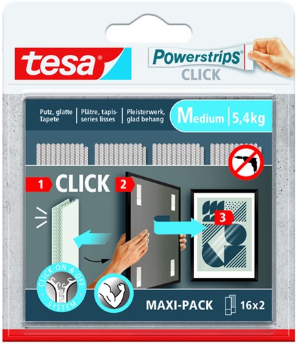 Kleefstip tesa Powerstrips Click Medium 16 paar wit