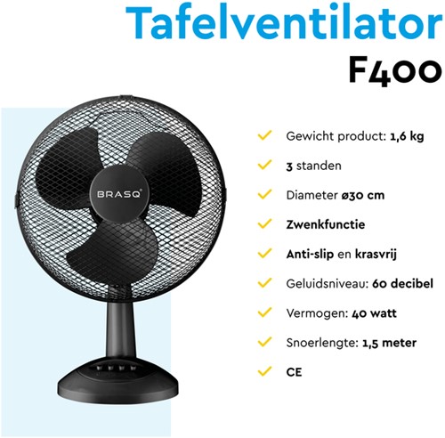 Tafelventilator BRASQ F400 Ø 30cm zwart-5